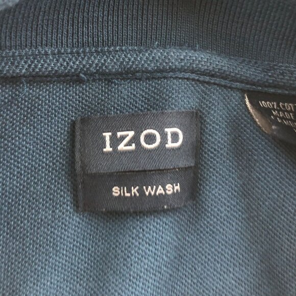 Izod Mens Polo Shirt Medium Navy Blue Silk Wash Short Sleeve Classic Casual - Picture 4 of 9